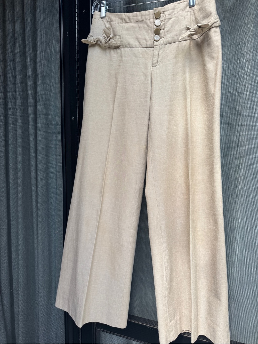 elevenses anthropology Beige Wide-Leg High-Waist Pants with Button Front